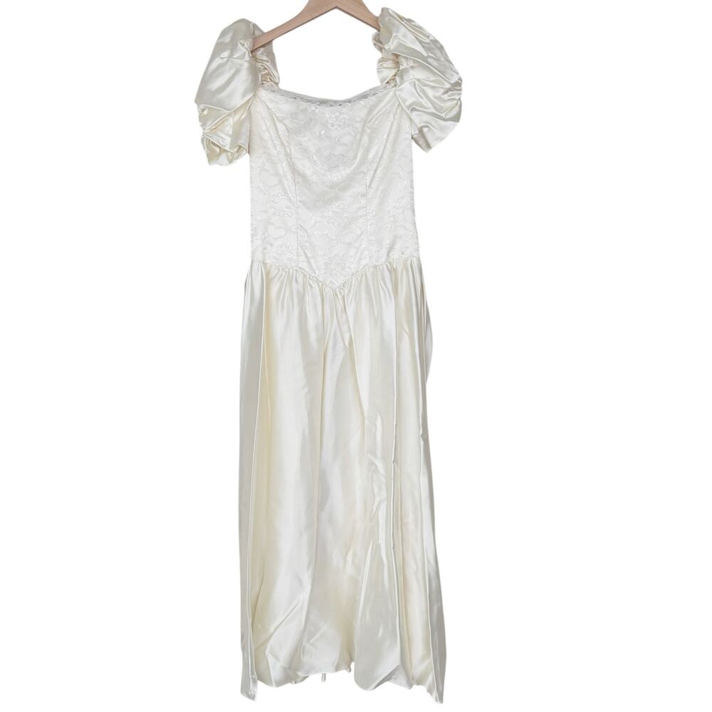 Vintage 80s Union Made Puff Sleeve Wedding Dress Sz 8